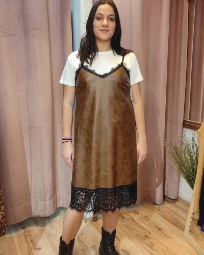Φόρεμα Δερμάτινο Με Δαντέλα
