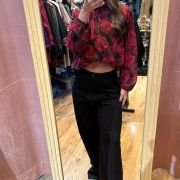 Rose top with balloon sleeves