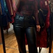 Leather straight pants
